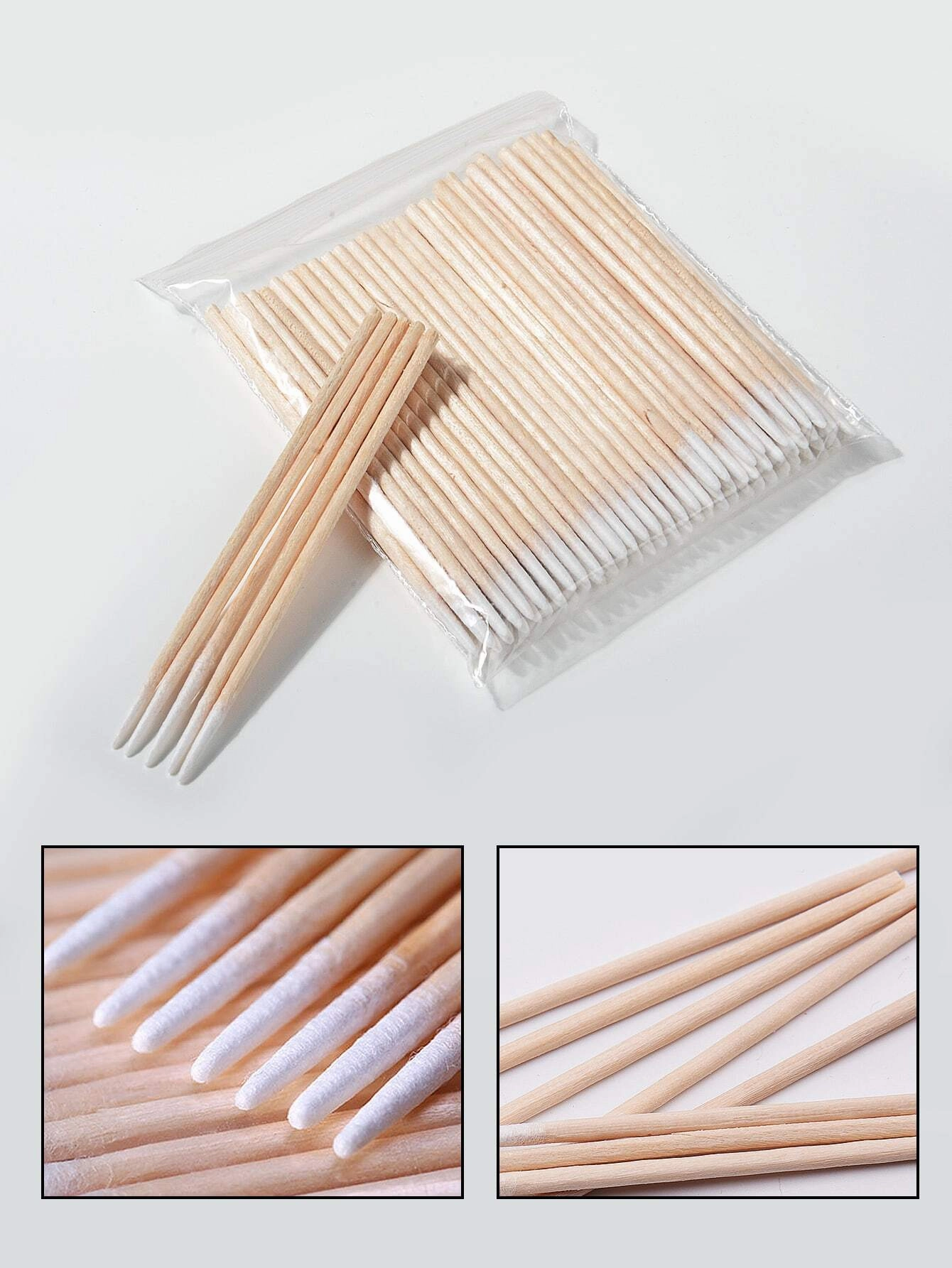 2-Bag Pointed Cotton Swab 100pcs/Bag Toothpick Wooden Stick Disposable Pointed Single Head Cotton Swab Eyeliner Cosmetology Swab