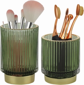 2-Pack Glass Makeup Brush Holders, Vintage Decorative Eyeliner Cups, Office Desk Organizers, Green Pencil Display Containers