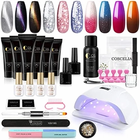 4Pcs Color Changing Gel Polish 6Pcs Poly Nail Gel Kit with 80W UV LED Nail Lamp