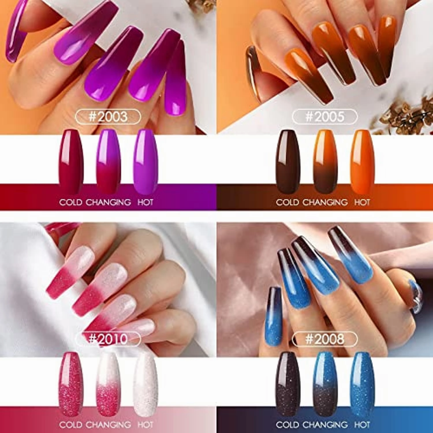 4Pcs Color Changing Gel Polish 6Pcs Poly Nail Gel Kit with 80W UV LED Nail Lamp