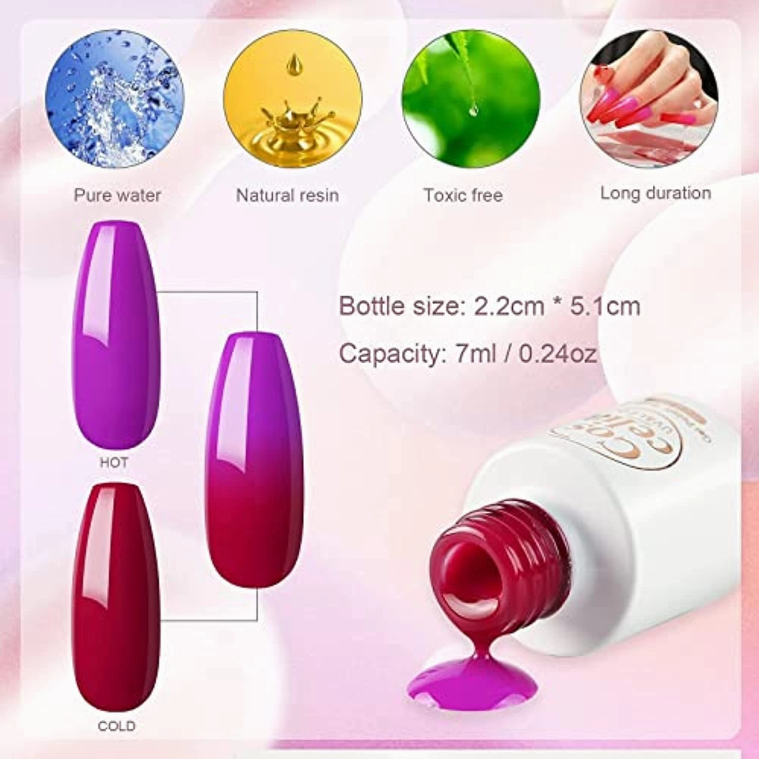 4Pcs Color Changing Gel Polish 6Pcs Poly Nail Gel Kit with 80W UV LED Nail Lamp