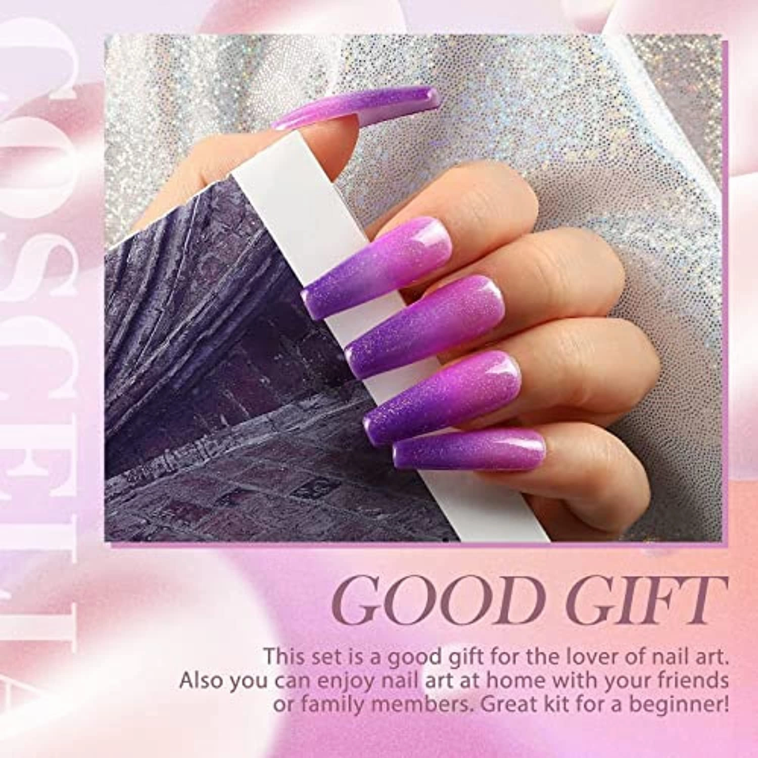 4Pcs Color Changing Gel Polish 6Pcs Poly Nail Gel Kit with 80W UV LED Nail Lamp