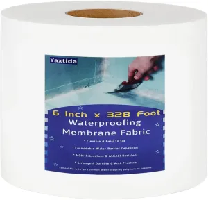 6 Inches X 328 Feet Waterproofing Membrane Anti Fracture Fabric, Reinforcing Water Barrier Drywall Mesh Tape, Liquid Waterproof Membranes Fiberglass Tape for Shower Wall,Leak,Seam
