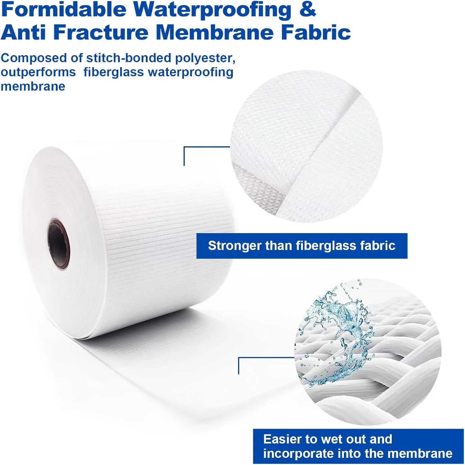 6 Inches X 328 Feet Waterproofing Membrane Anti Fracture Fabric, Reinforcing Water Barrier Drywall Mesh Tape, Liquid Waterproof Membranes Fiberglass Tape for Shower Wall,Leak,Seam