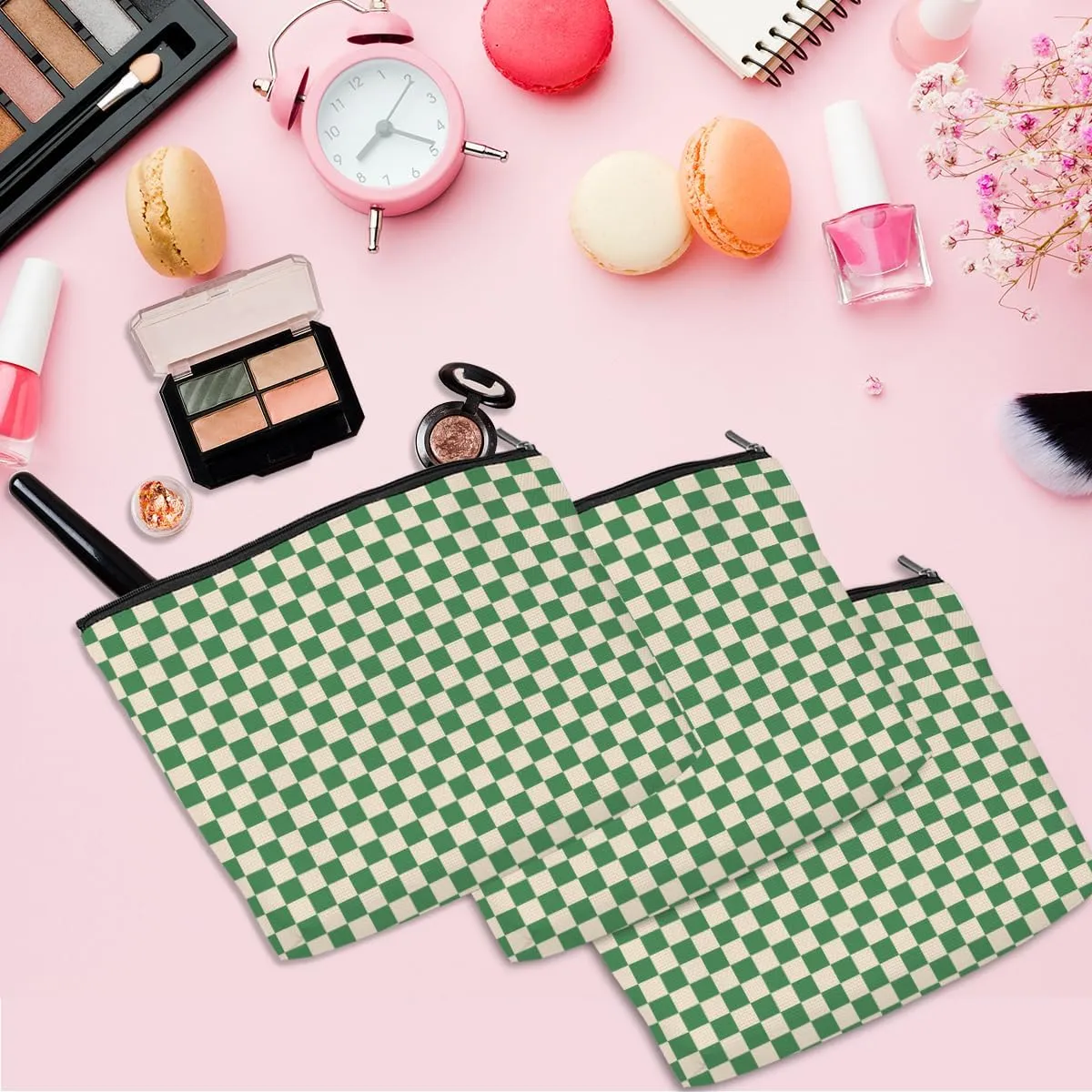 6 Pcs Checkered Makeup Bags Make up Bag Cosmetic Bags for Women Girls Sister Doctor Friendship Graduation Valentines Day Birthday Nurse Mothers Day Aesthetic Travel Toiletry Bag, Cute Green Plaid