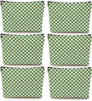 6 Pcs Checkered Makeup Bags Make up Bag Cosmetic Bags for Women Girls Sister Doctor Friendship Graduation Valentines Day Birthday Nurse Mothers Day Aesthetic Travel Toiletry Bag, Cute Green Plaid