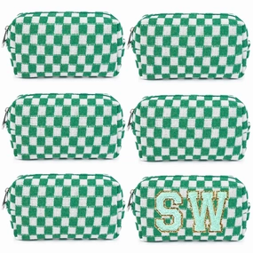6 Pcs Preppy Makeup Bag Checkered Cosmetic Bag Bulk Green Makeup Pouch Personalize Travel Toiletry Bag Organizer Cute DIY Makeup Brushes Storage Bag for Women
