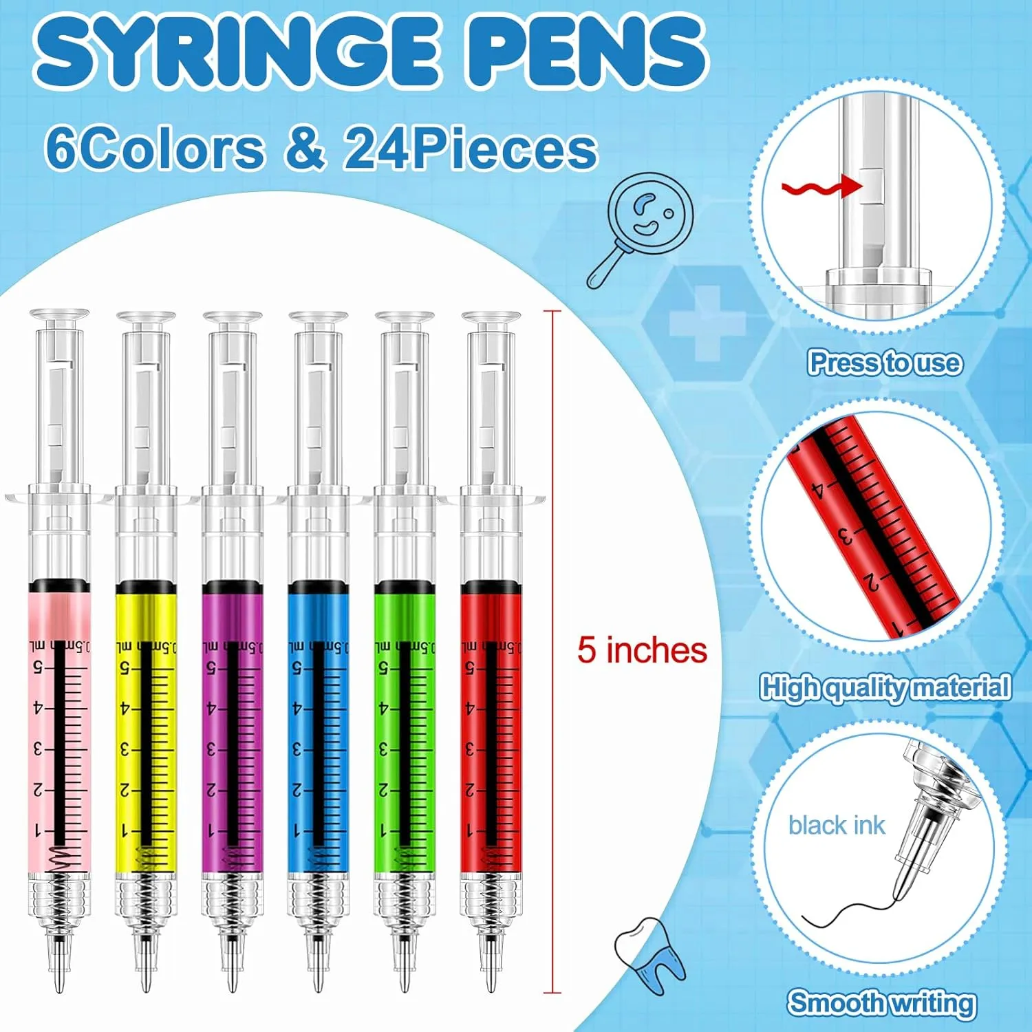 96 Pieces Fun Nurse Pens Set 24 Pcs Syringe Pens 24 Pcs Pill Pens 48 Pcs Blood Bag Sticky Notes Retractable Novelty Ballpoint Pen Cute Ballpoint Pens for Nurses Student School Supplies Doctor Play