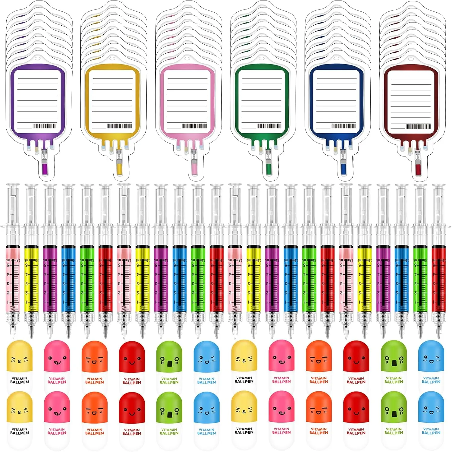 96 Pieces Fun Nurse Pens Set 24 Pcs Syringe Pens 24 Pcs Pill Pens 48 Pcs Blood Bag Sticky Notes Retractable Novelty Ballpoint Pen Cute Ballpoint Pens for Nurses Student School Supplies Doctor Play