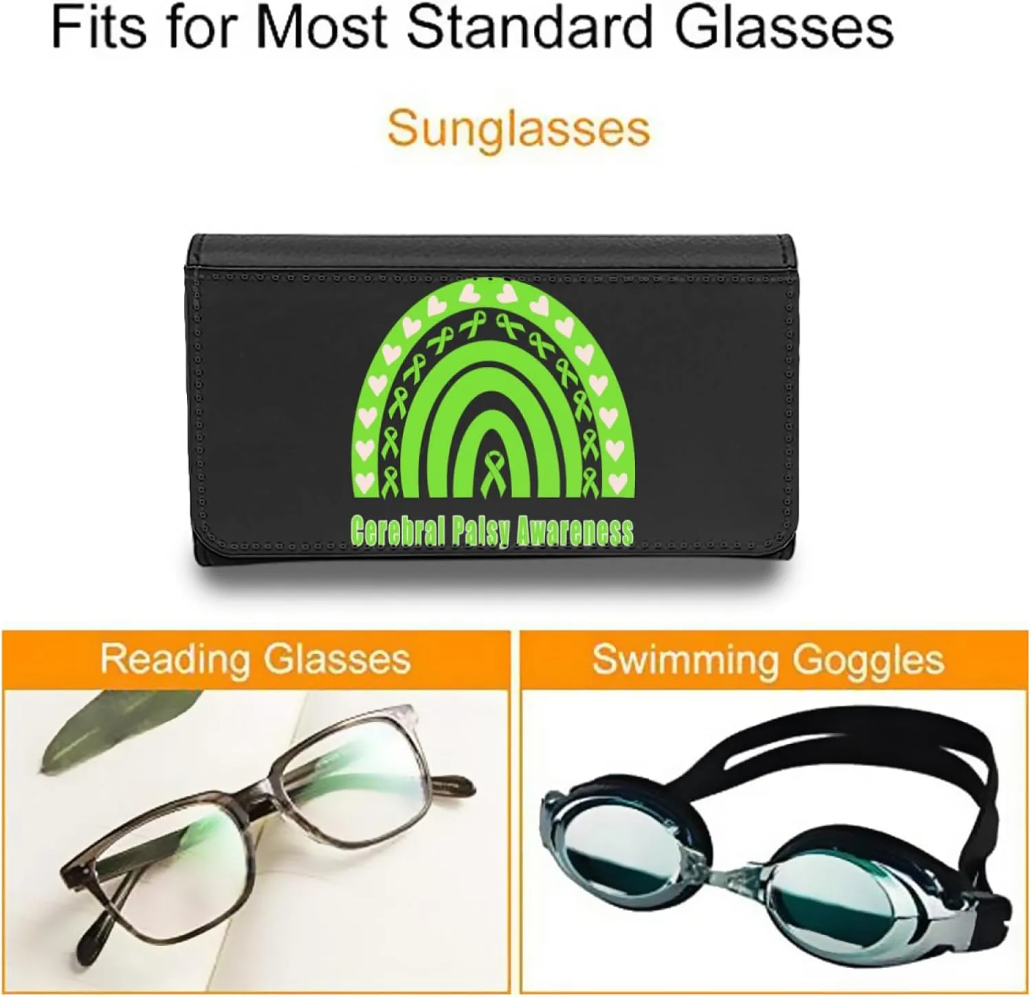 ADHA Awareness Orange Rainbow Hearts Sunglasses Case Eyeglasses Eyewear Reading Glasses Hard Holder