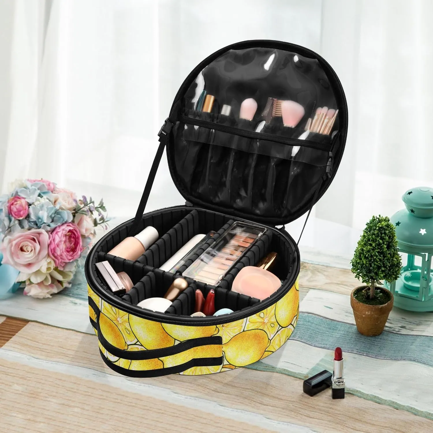 ALAZA Beautiful Yellow Lemon Fruits Travel Cosmetic Organizer Make up Organizer Toiletry Bag