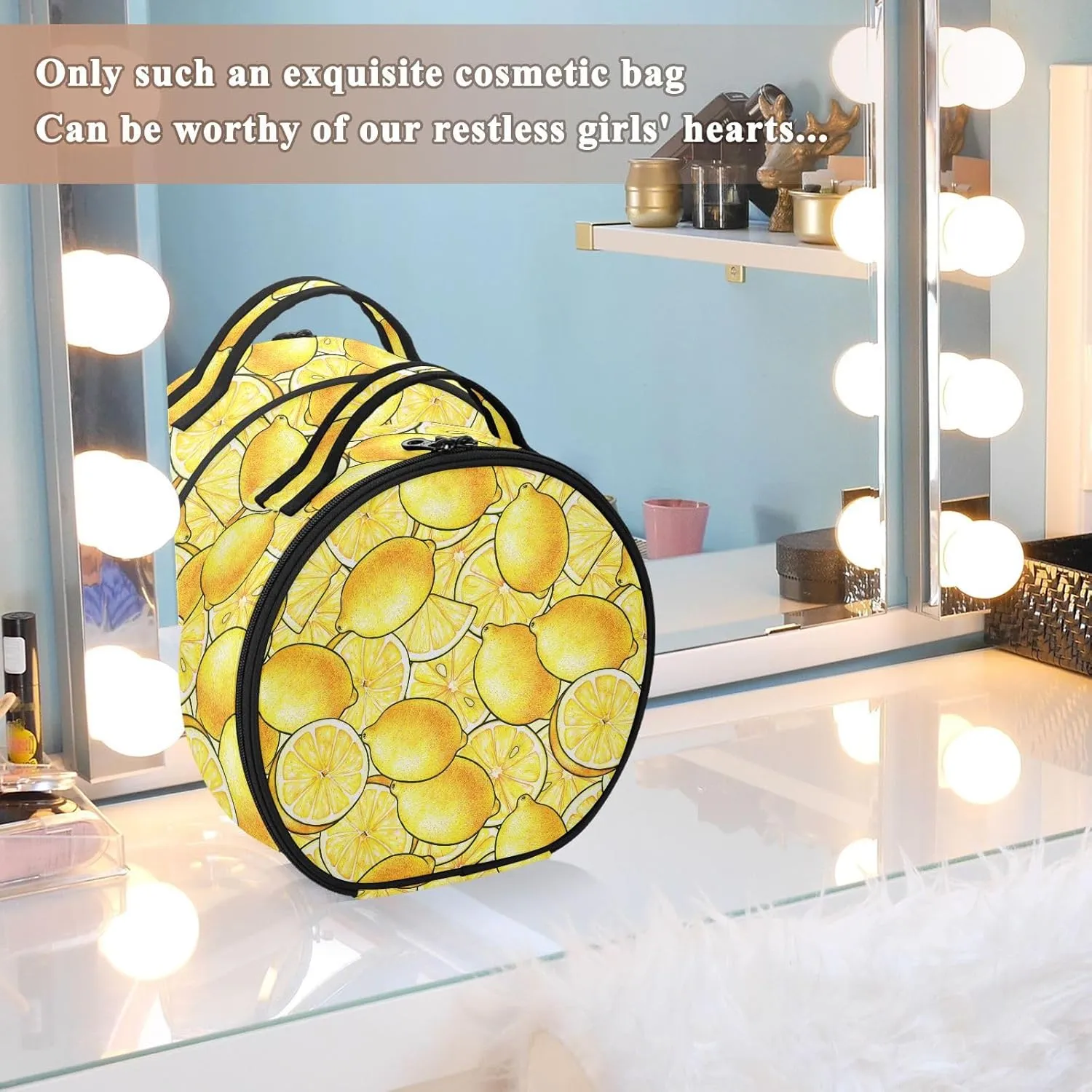 ALAZA Beautiful Yellow Lemon Fruits Travel Cosmetic Organizer Make up Organizer Toiletry Bag
