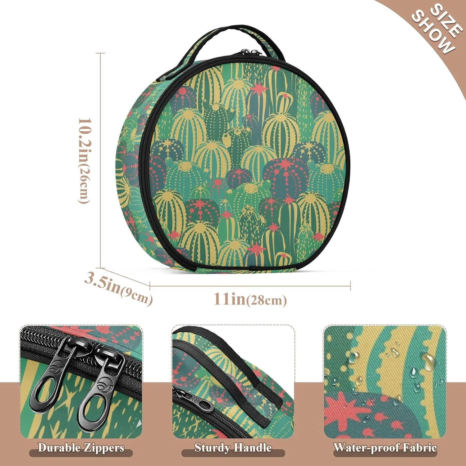 ALAZA Cacti with Flowers and Thorns in Green Travel Make Up Organizer Cosmetic Brush Bags Case