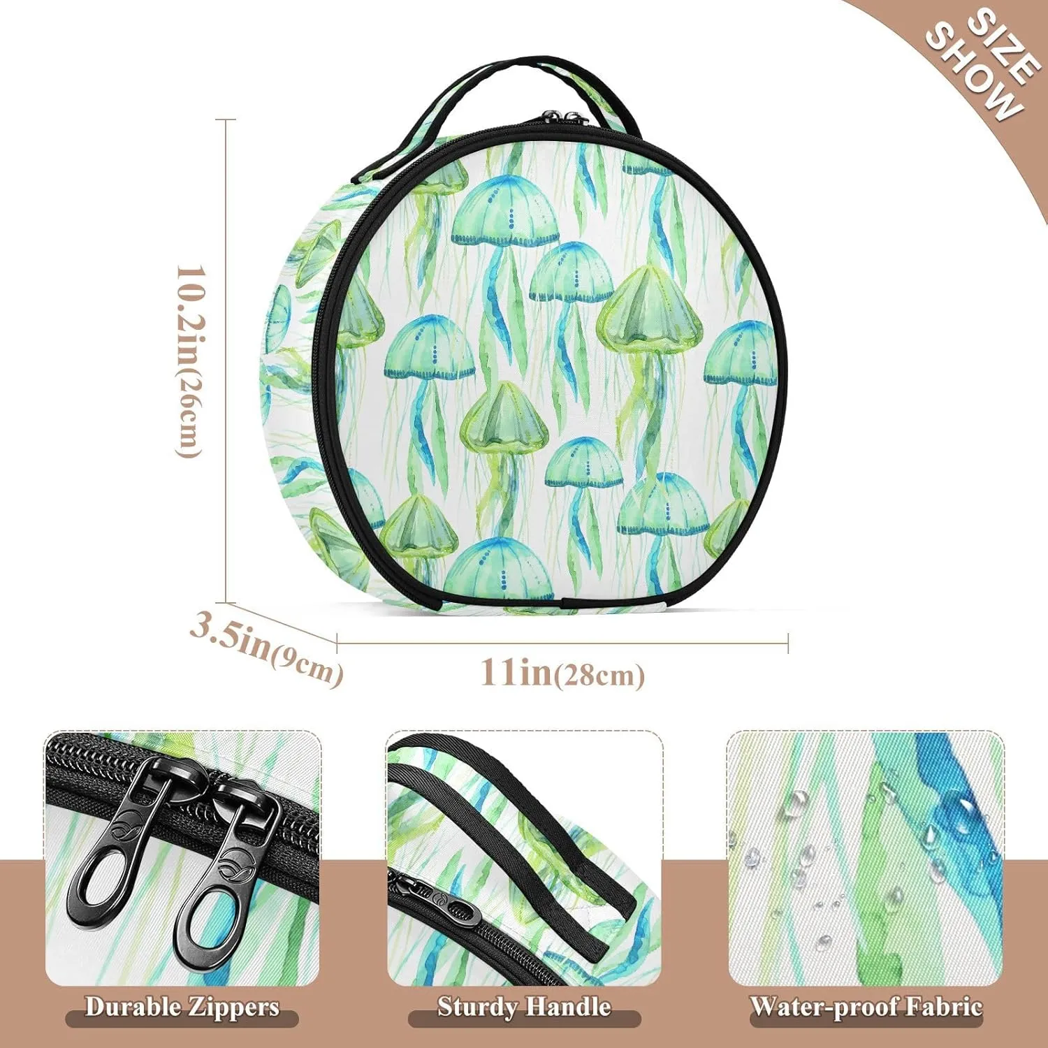 ALAZA Green Jellyfish Watercolor Travel Makeup Train Case Makeup Cosmetic Case with Adjustable Dividers