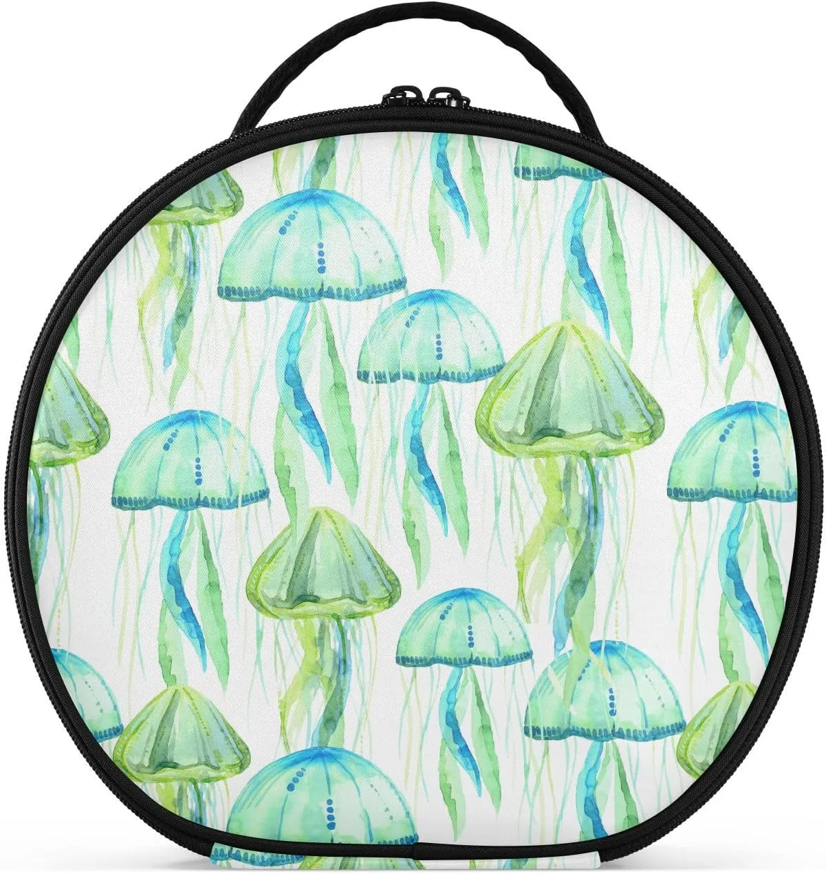 ALAZA Green Jellyfish Watercolor Travel Makeup Train Case Makeup Cosmetic Case with Adjustable Dividers