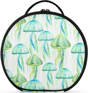 ALAZA Green Jellyfish Watercolor Travel Makeup Train Case Makeup Cosmetic Case with Adjustable Dividers