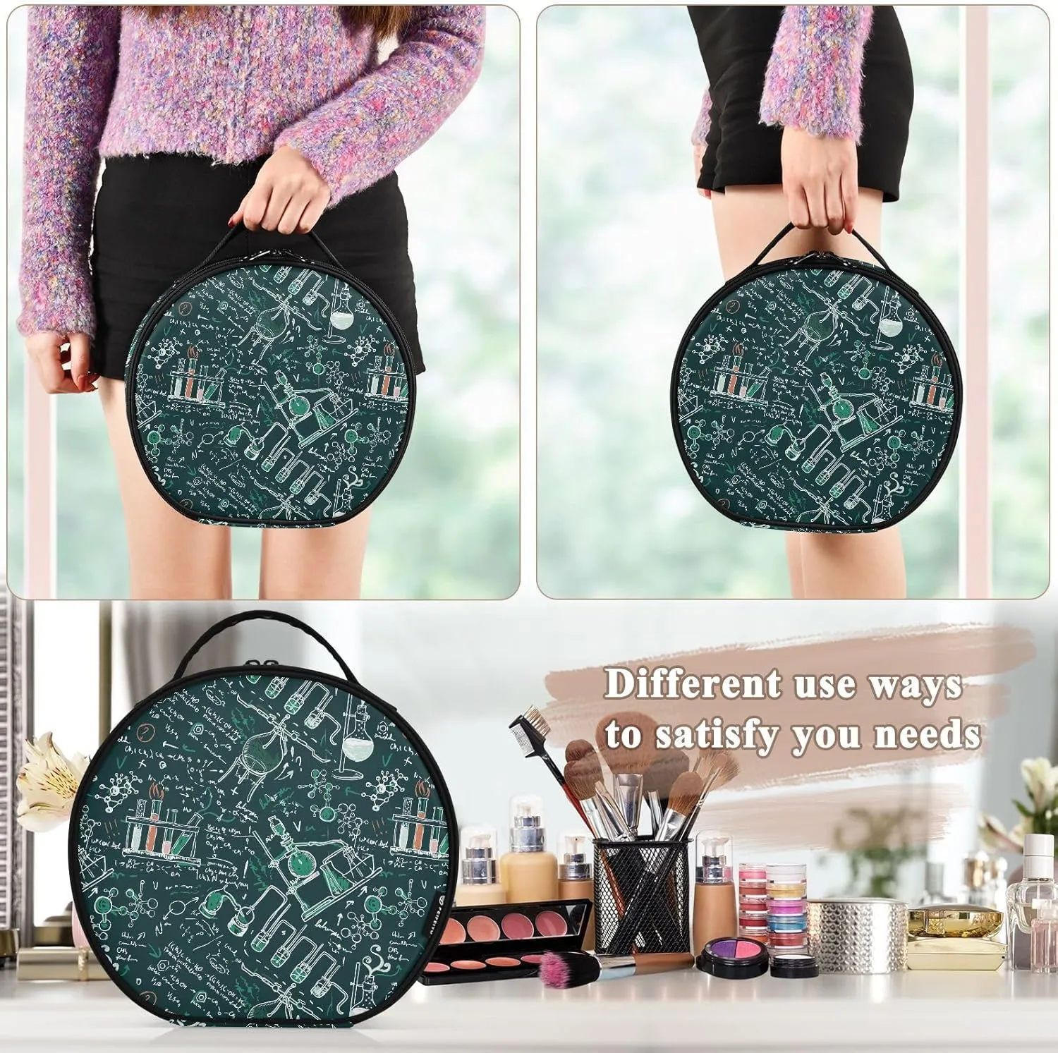 ALAZA Old Chemistry Laboratory Dark Green School Board Travel Cosmetic Organizer Make up Organizer Toiletry Bag