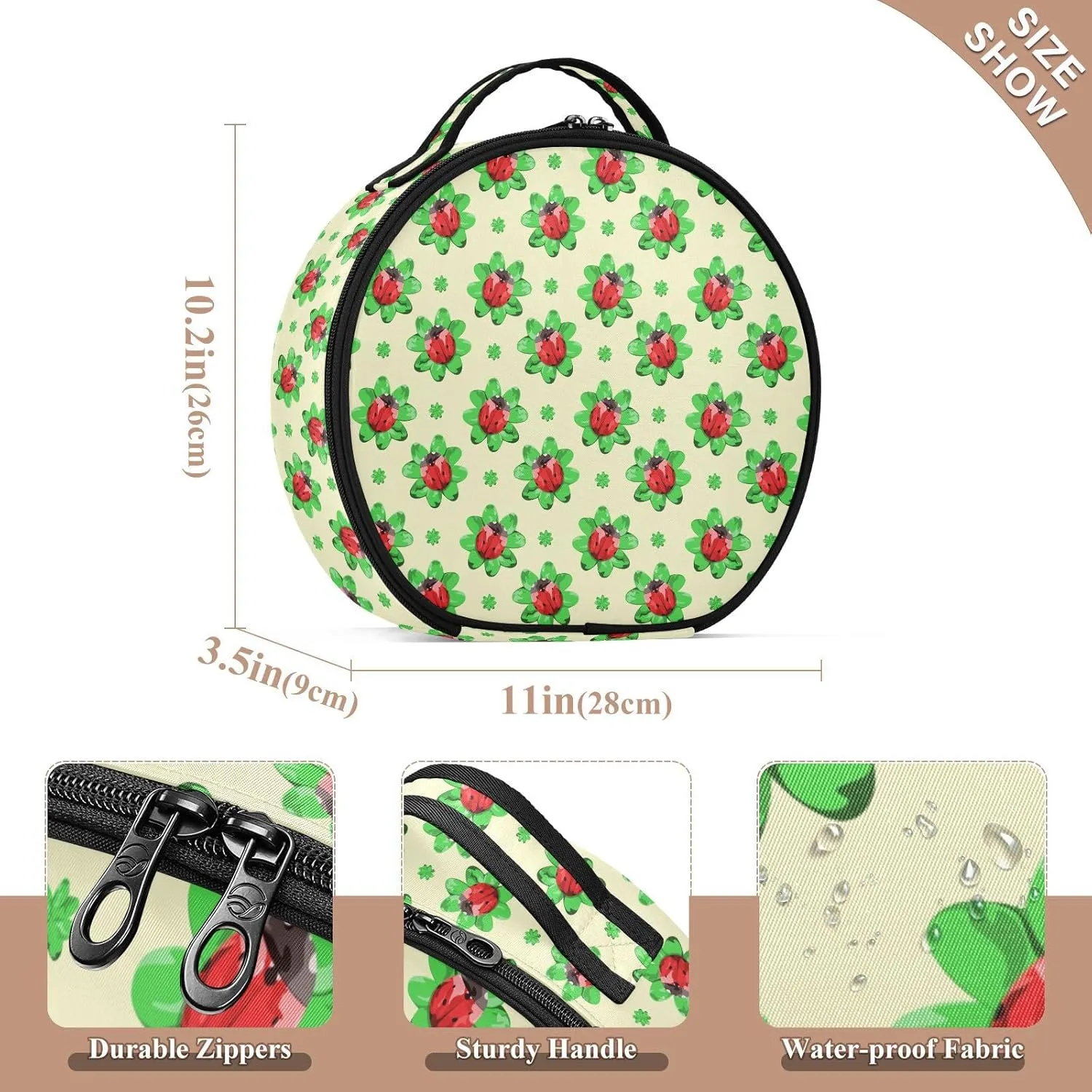 ALAZA Red Ladybugs on Green Clover Leaves Makeup Bag Travel Cosmetic Bag Large Toiletry Organizer