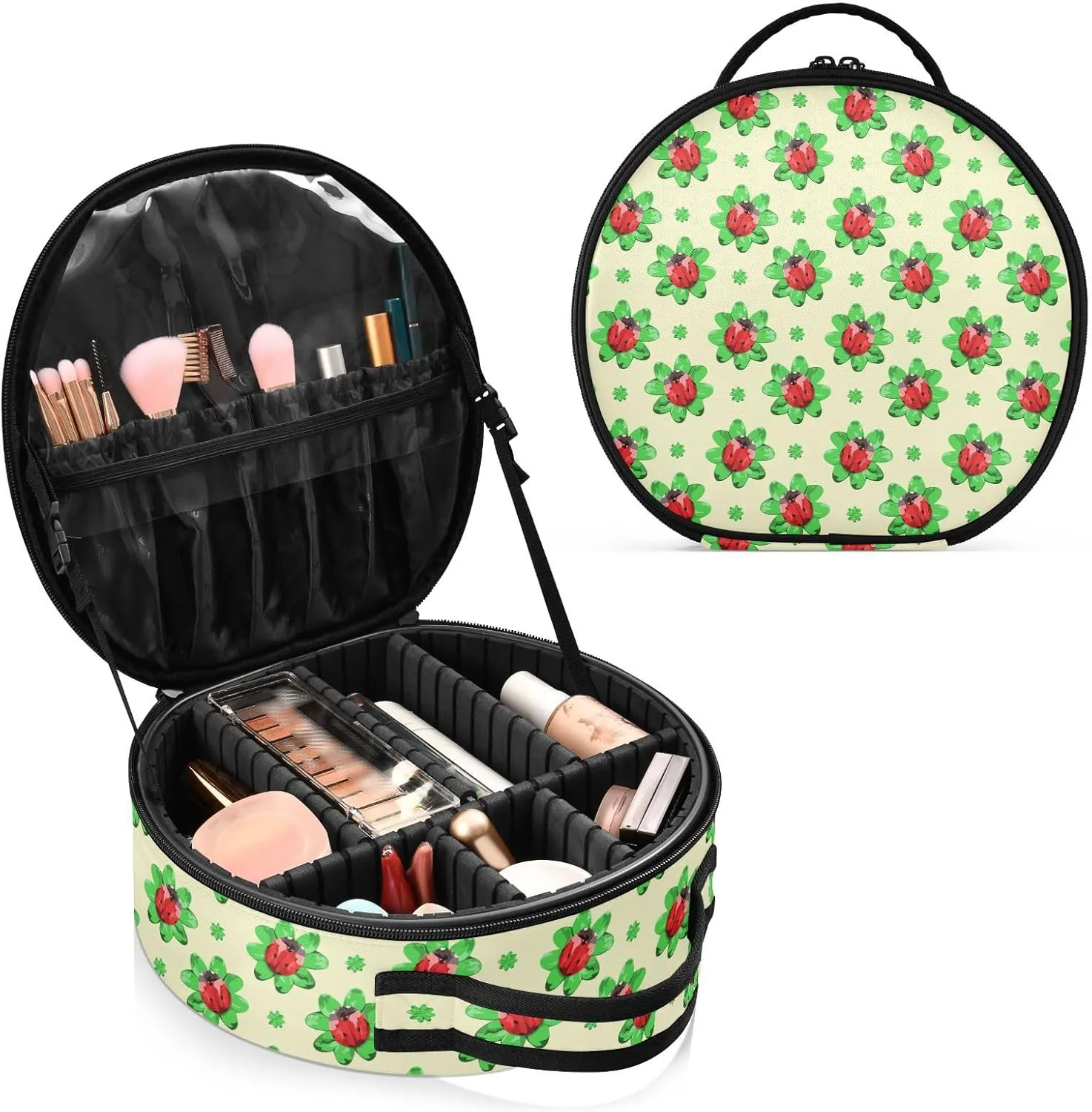 ALAZA Red Ladybugs on Green Clover Leaves Makeup Bag Travel Cosmetic Bag Large Toiletry Organizer