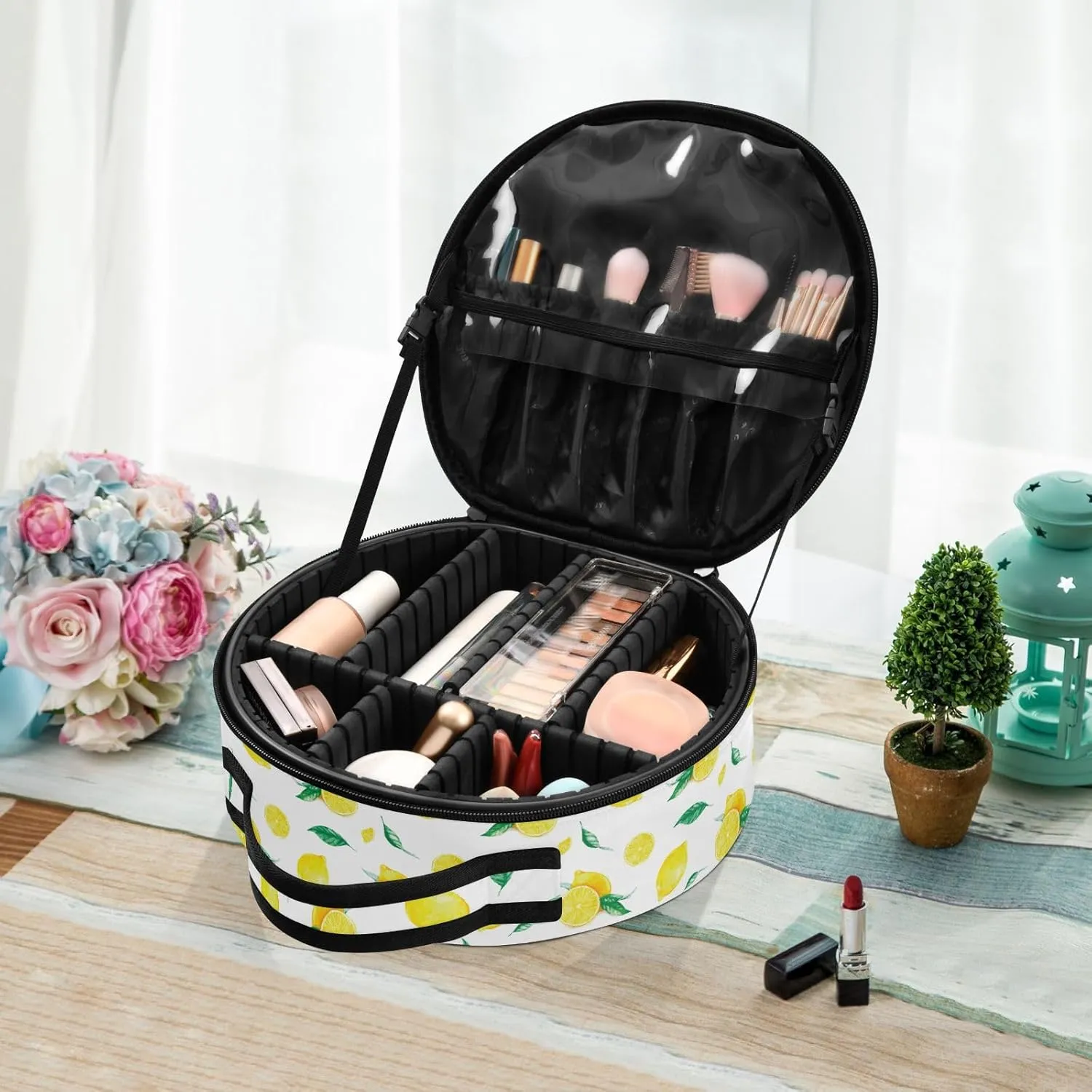 ALAZA Ripe Yellow Lemons and Leaves Travel Cosmetic Organizer Make up Organizer Toiletry Bag