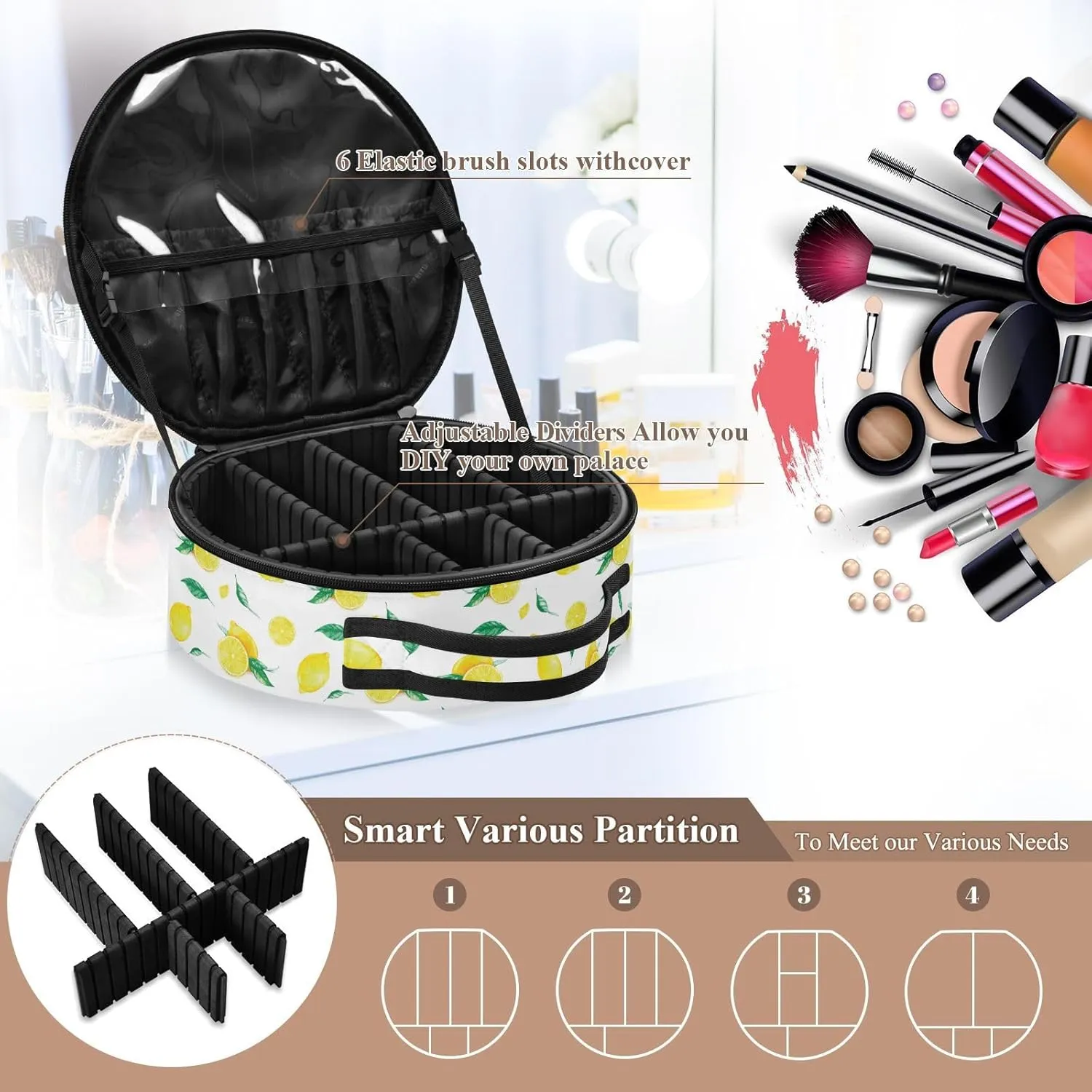 ALAZA Ripe Yellow Lemons and Leaves Travel Cosmetic Organizer Make up Organizer Toiletry Bag