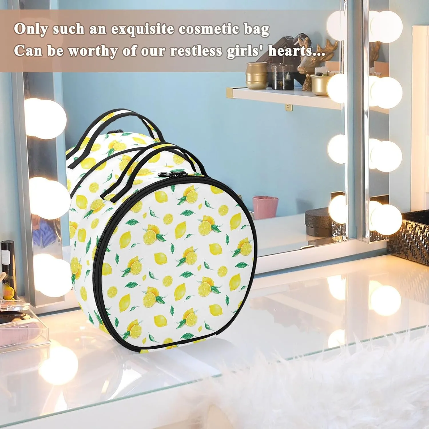ALAZA Ripe Yellow Lemons and Leaves Travel Cosmetic Organizer Make up Organizer Toiletry Bag