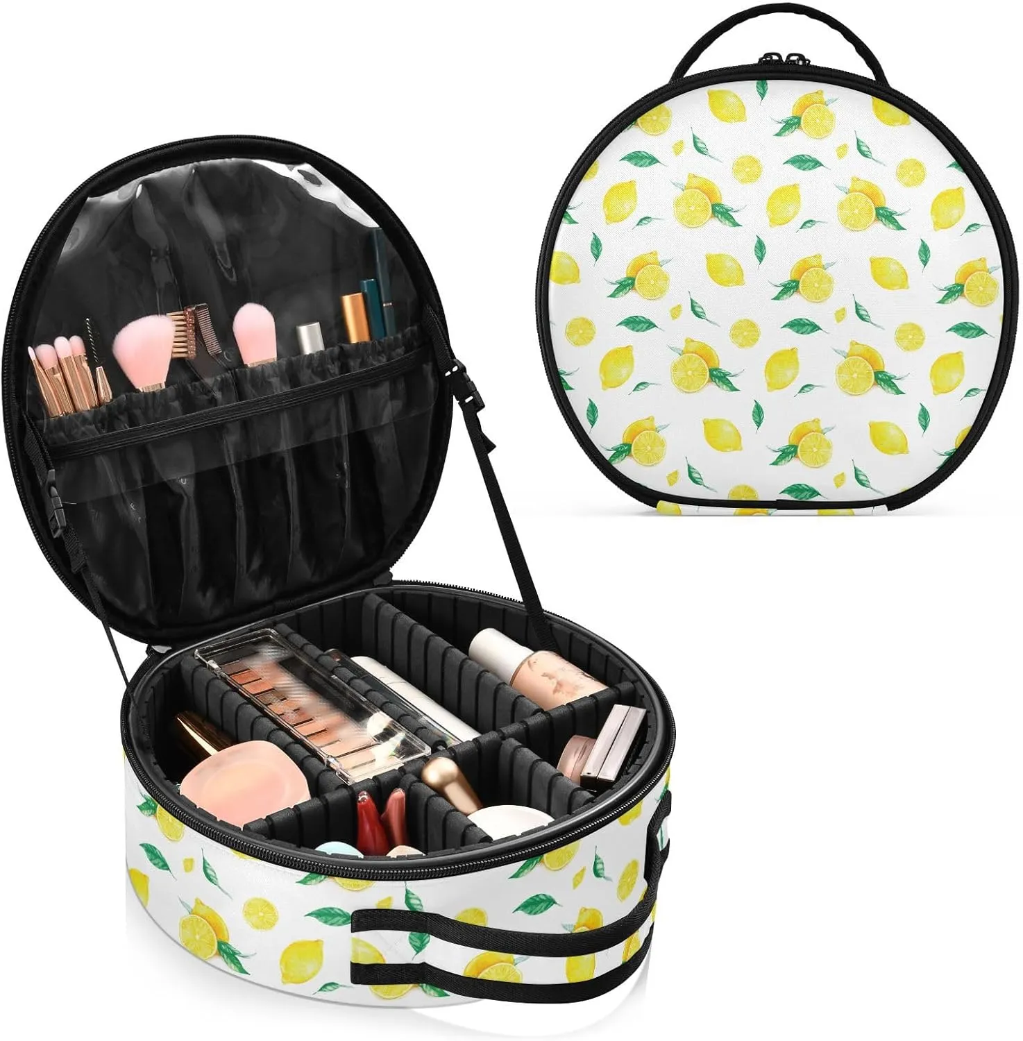 ALAZA Ripe Yellow Lemons and Leaves Travel Cosmetic Organizer Make up Organizer Toiletry Bag