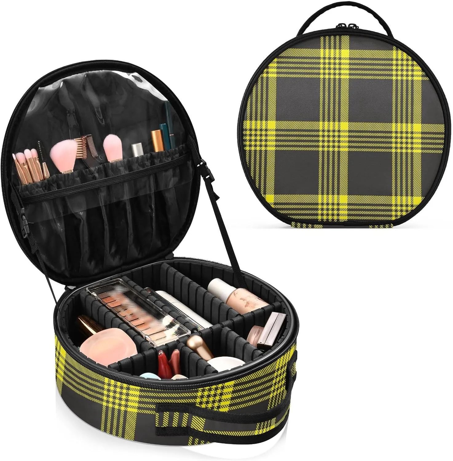 ALAZA Yellow Glen Plaid Travel Makeup Case, Portable Artist Makeup Storage Bag