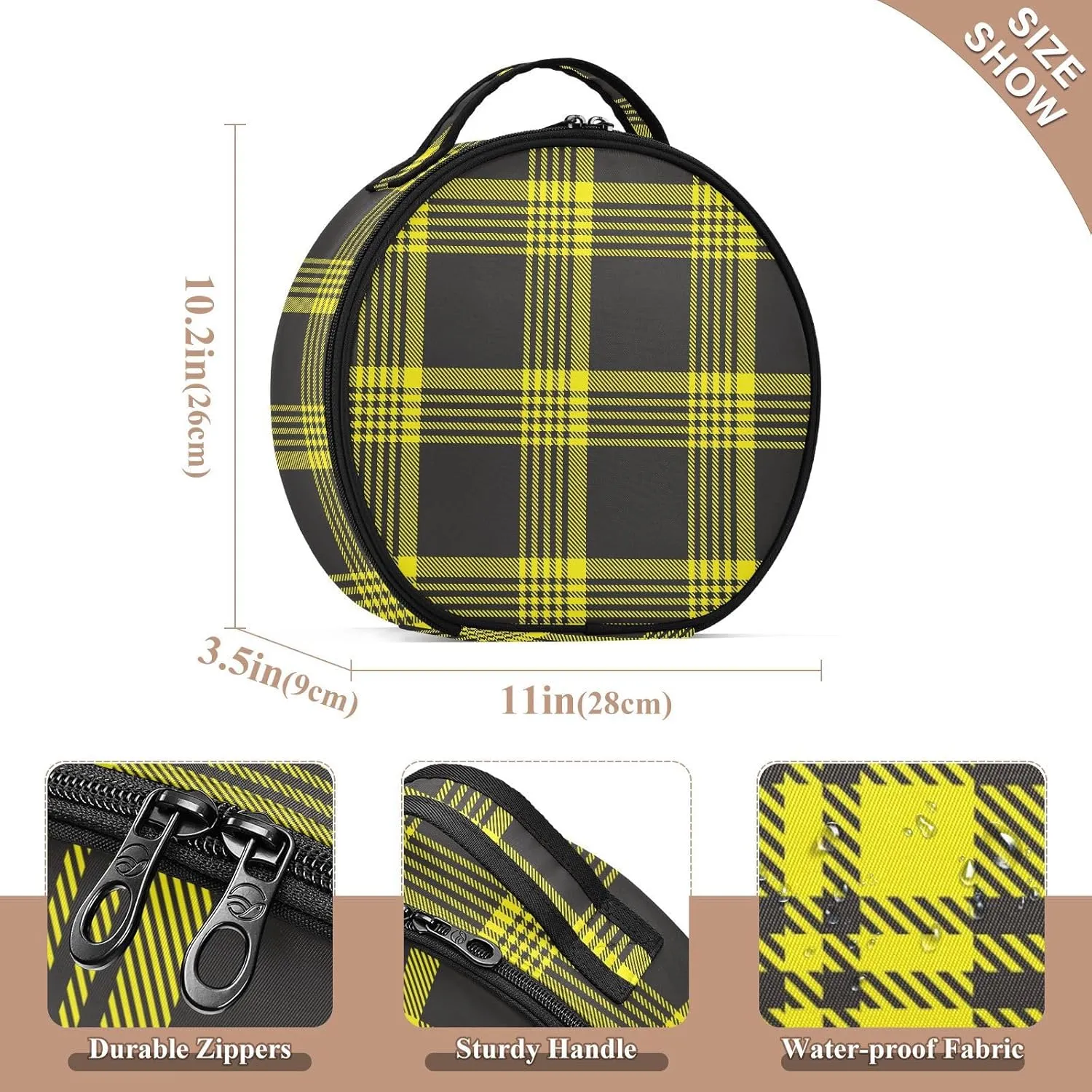ALAZA Yellow Glen Plaid Travel Makeup Case, Portable Artist Makeup Storage Bag