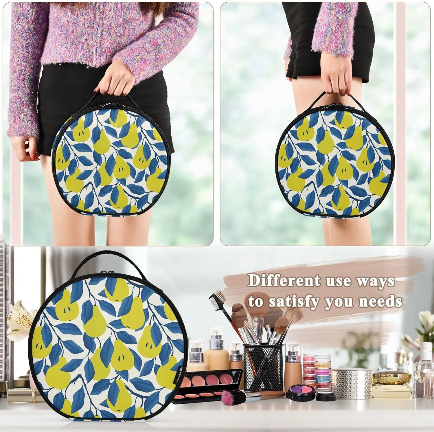 ALAZA Yellow Pear Makeup Bag Travel Cosmetic Bag Large Toiletry Organizer