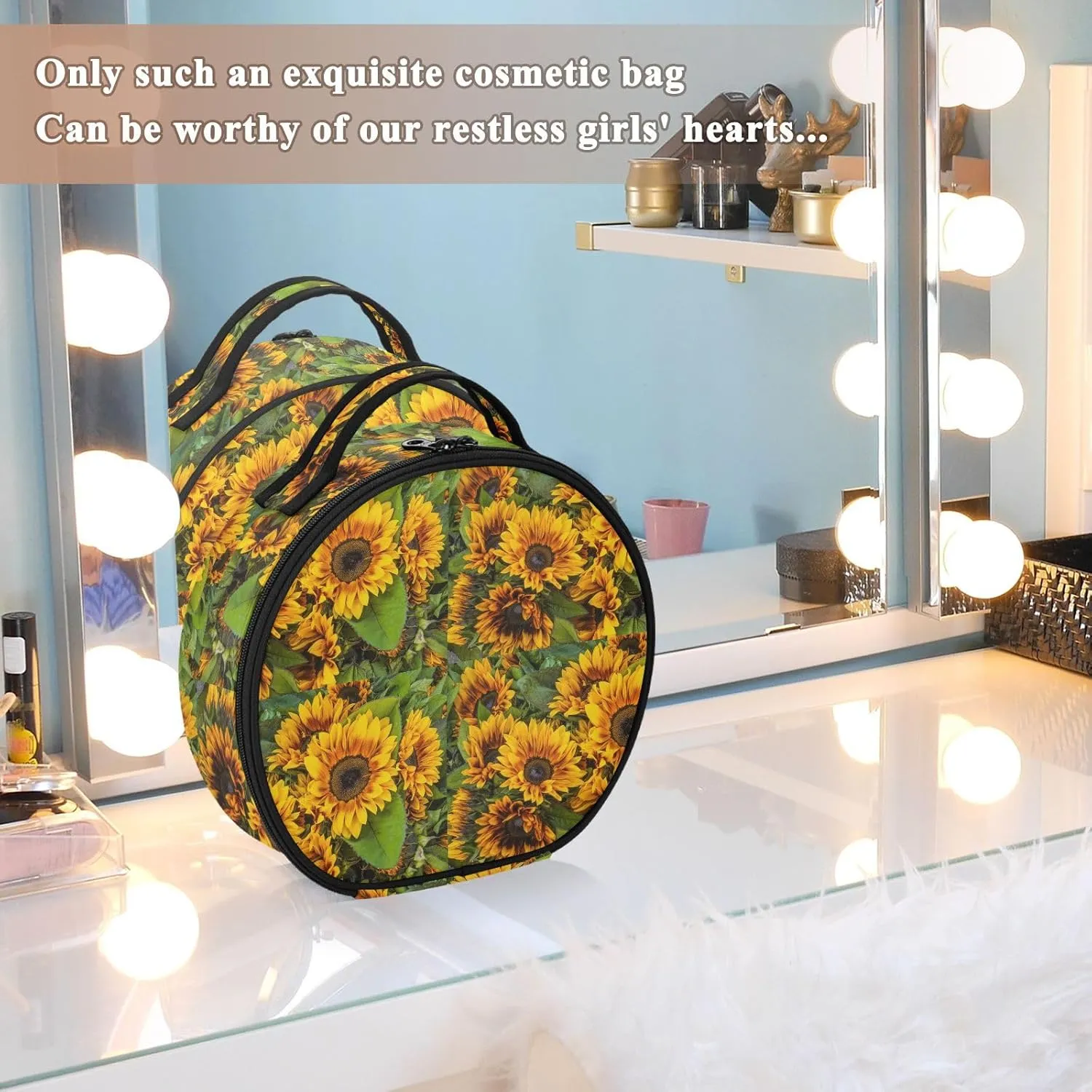 ALAZA Yellow Sunflowers Makeup Bag Travel Cosmetic Bag Large Toiletry Organizer