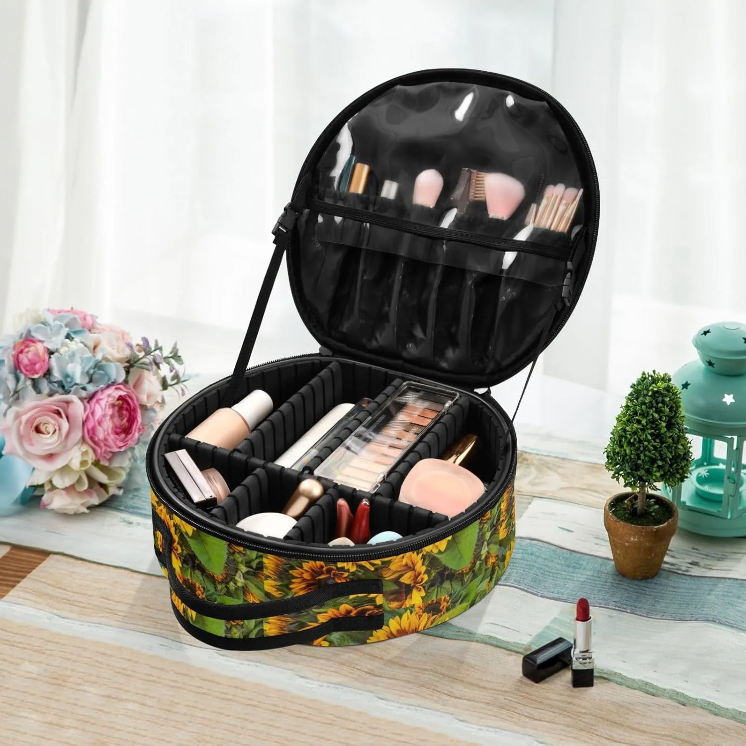 ALAZA Yellow Sunflowers Makeup Bag Travel Cosmetic Bag Large Toiletry Organizer