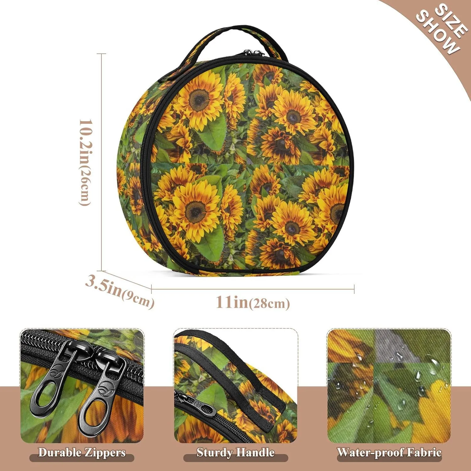 ALAZA Yellow Sunflowers Makeup Bag Travel Cosmetic Bag Large Toiletry Organizer