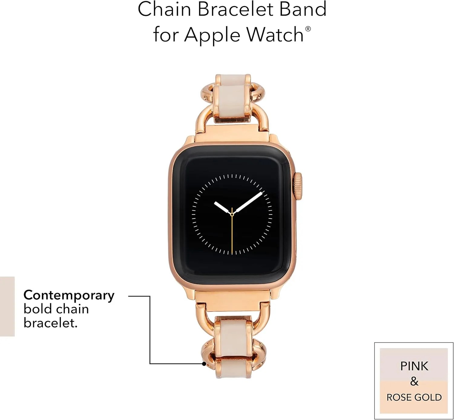 Anne Klein Fashion Chain Bracelet for Apple Watch, Secure, Adjustable, Apple Watch Replacement Band, Fits Most Wrists