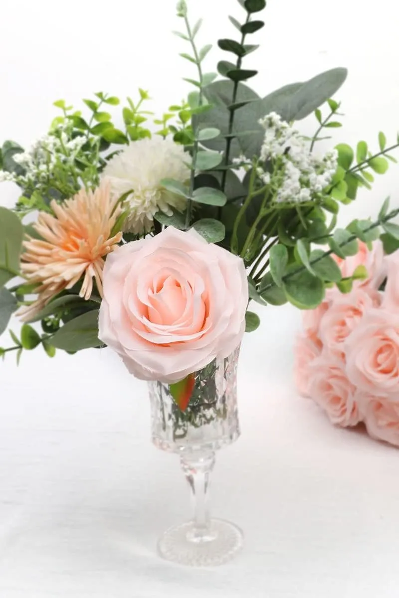 Artificial Rose Flower Blush Flowers Pink Roses Silk Flowers 12 pcs with Long Stem Silk Roses Bouquet for Wedding Bridal Shower Party Home Decoration
