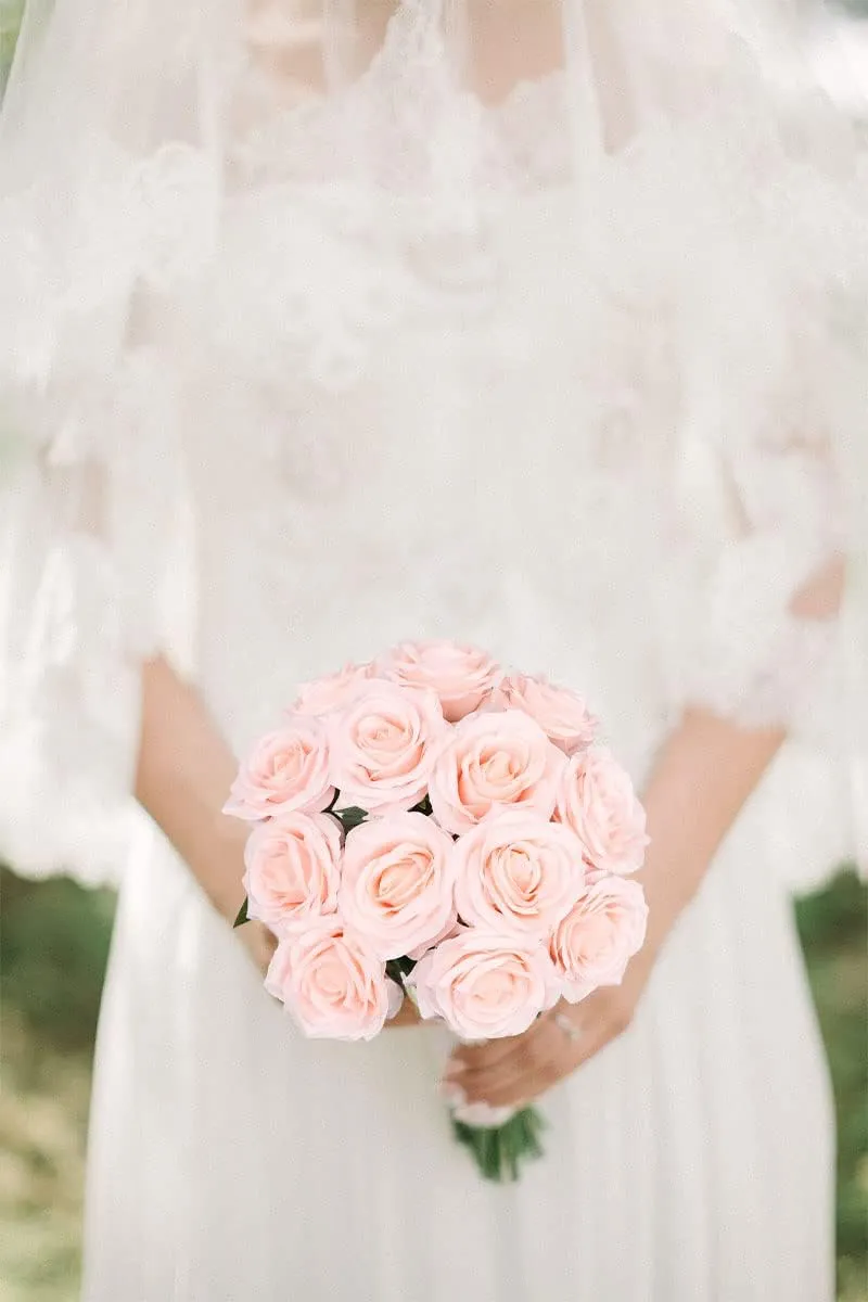 Artificial Rose Flower Blush Flowers Pink Roses Silk Flowers 12 pcs with Long Stem Silk Roses Bouquet for Wedding Bridal Shower Party Home Decoration