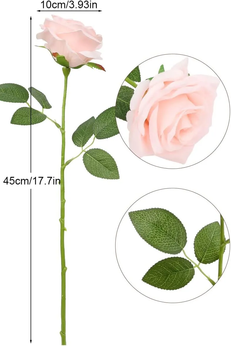 Artificial Rose Flower Blush Flowers Pink Roses Silk Flowers 12 pcs with Long Stem Silk Roses Bouquet for Wedding Bridal Shower Party Home Decoration