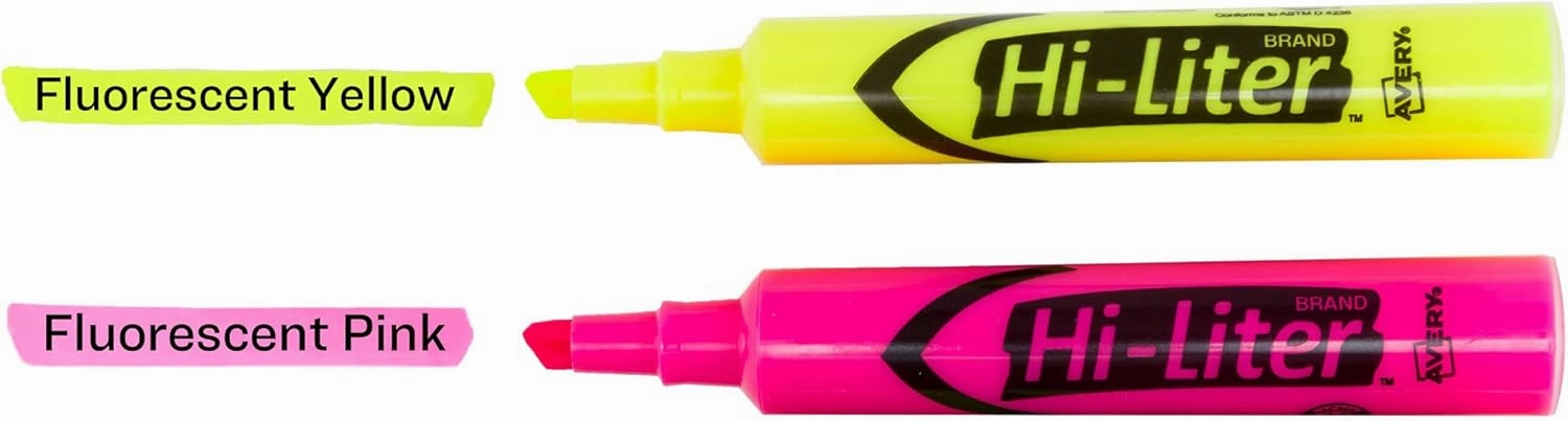AVERY Hi-Liter, Desk Style, Chisel Tip, 24 Pink and Yellow Highlighters, 2-Pack, 48 Total (31448)