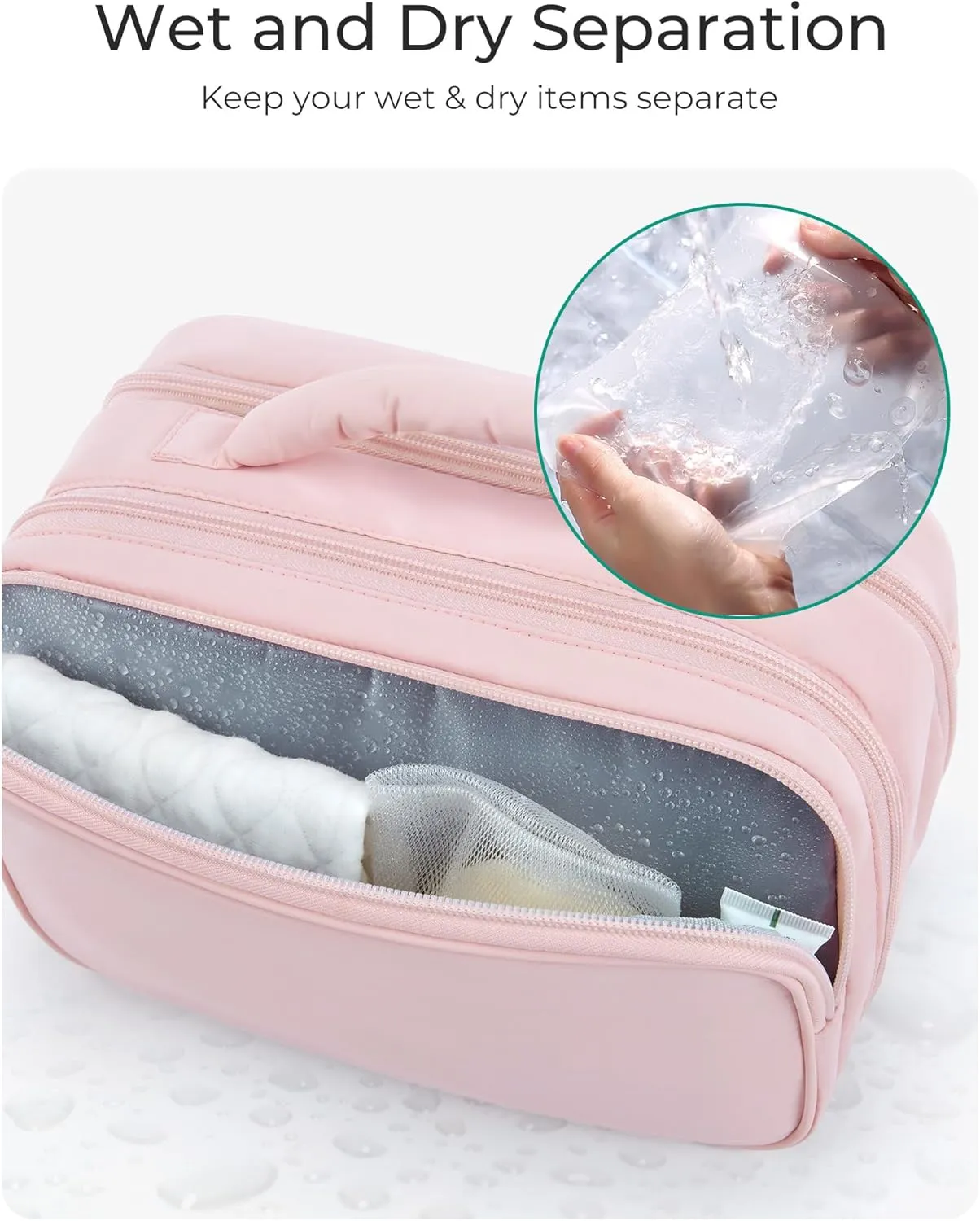 BAGSMART Toiletry Bag for Women, Travel Makeup Bag, Wide-open Portable Make Up Bag Organizer for Women for Travel Essentials Travel-Size Toiletries Accessories Bottles, Brushes, Beige