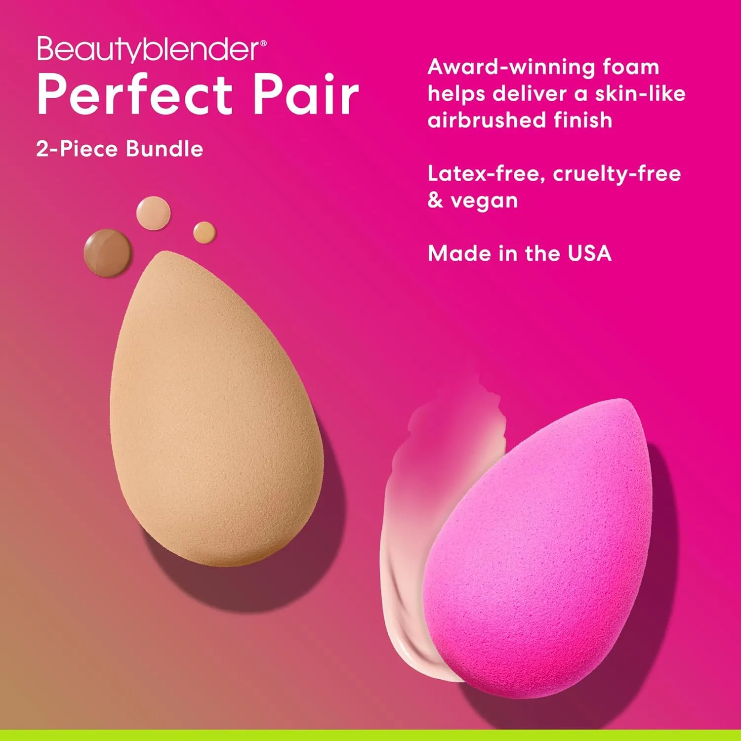 Beautyblender® | Original Pink   Nude Beauty Blender 2-Piece Bundle for Blending Foundations, Powders, and Creams, Super-Soft Foam for Streak-Free Application, Made in the USA, Reusable, Washable