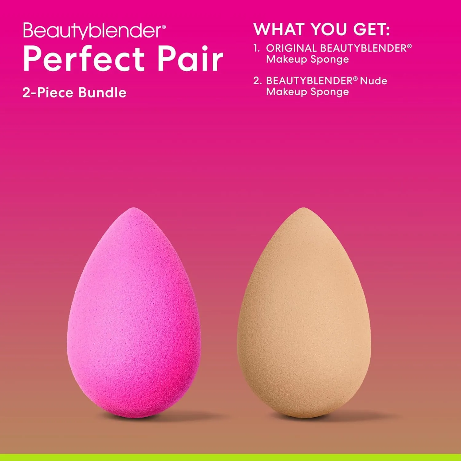 Beautyblender® | Original Pink   Nude Beauty Blender 2-Piece Bundle for Blending Foundations, Powders, and Creams, Super-Soft Foam for Streak-Free Application, Made in the USA, Reusable, Washable