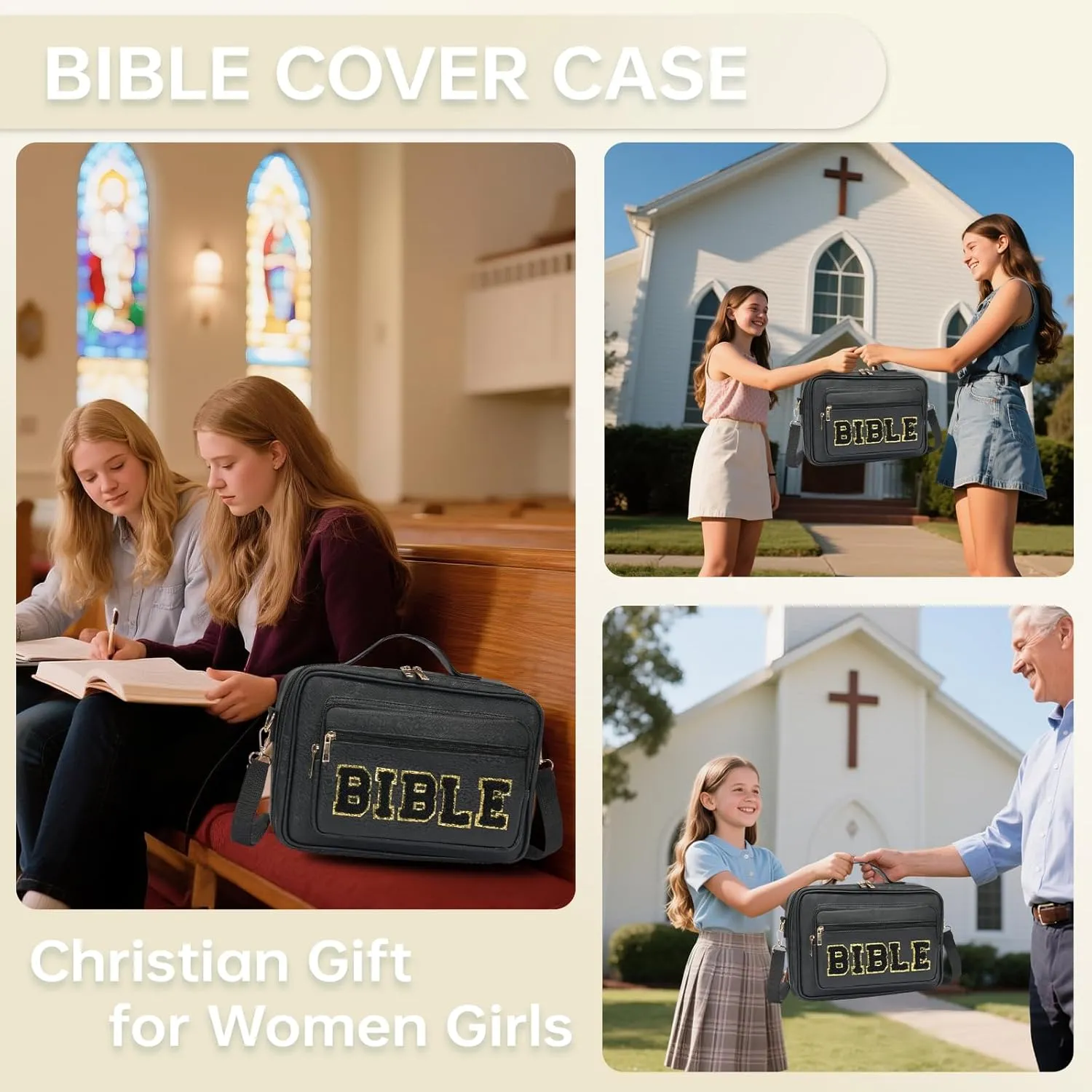 Bible Cover Case for Women Bible Bag Bible Study Supplies Leather Bible Case Western Bible Tote Bag Christian Gifts for Girls