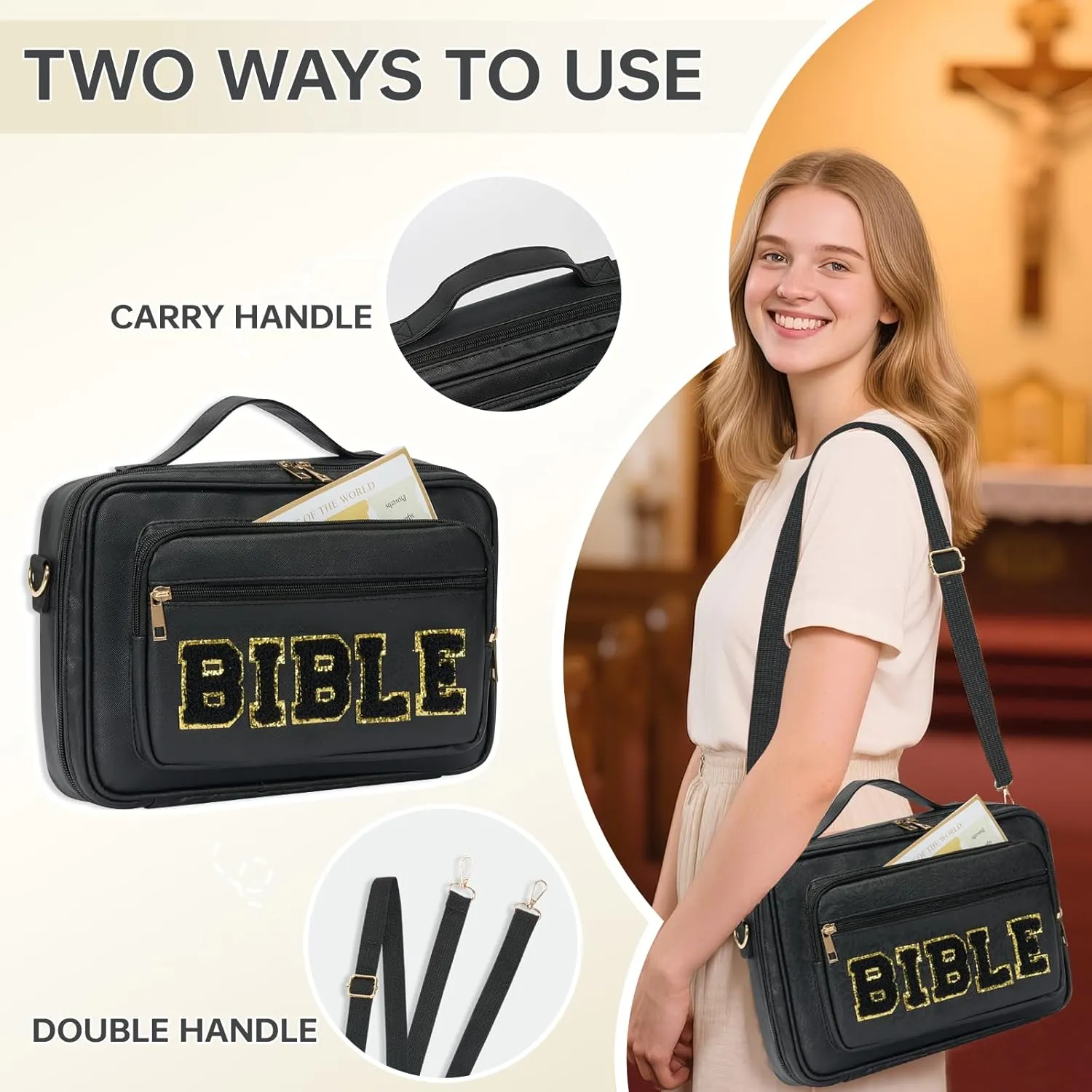 Bible Cover Case for Women Bible Bag Bible Study Supplies Leather Bible Case Western Bible Tote Bag Christian Gifts for Girls