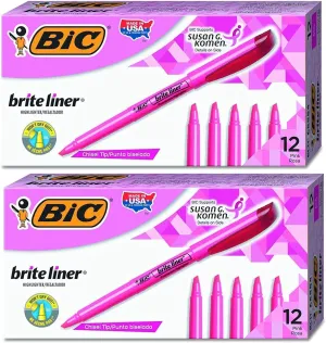 BIC Brite Liner Highlighter, Chisel Tip, Pink, 24-Count