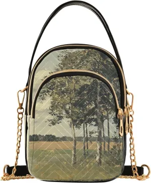Birch Trees Field Beige Multi Pockets Crossbody Bags for Women Zip Cell Phone Purse Wallet Bag with Detachable Shoulder Strap Travel Purse for Women Girls Trendy Gift Traveling Working Shopping