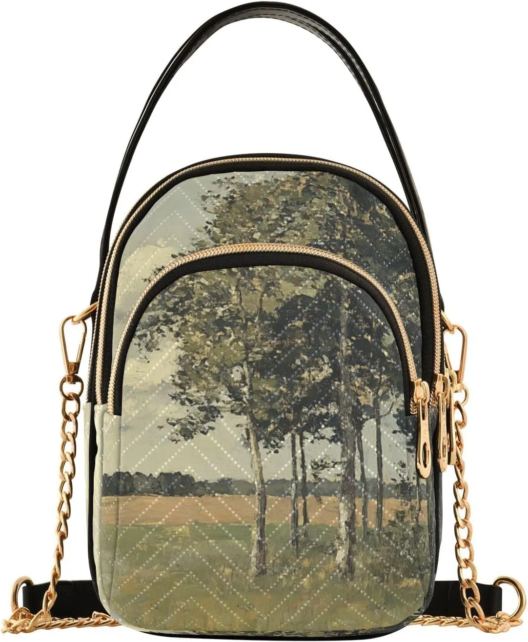 Birch Trees Field Beige Multi Pockets Crossbody Bags for Women Zip Cell Phone Purse Wallet Bag with Detachable Shoulder Strap Travel Purse for Women Girls Trendy Gift Traveling Working Shopping