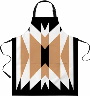 Black Brown White Waterproof Apron With Pockets, Southwester Abstract Geometric Tribal Kitchen Chefs Bib Cooking BBQ Grill Bake Adjustable Aprons for Women/Kids Home Garden Grooming Painting Gardening