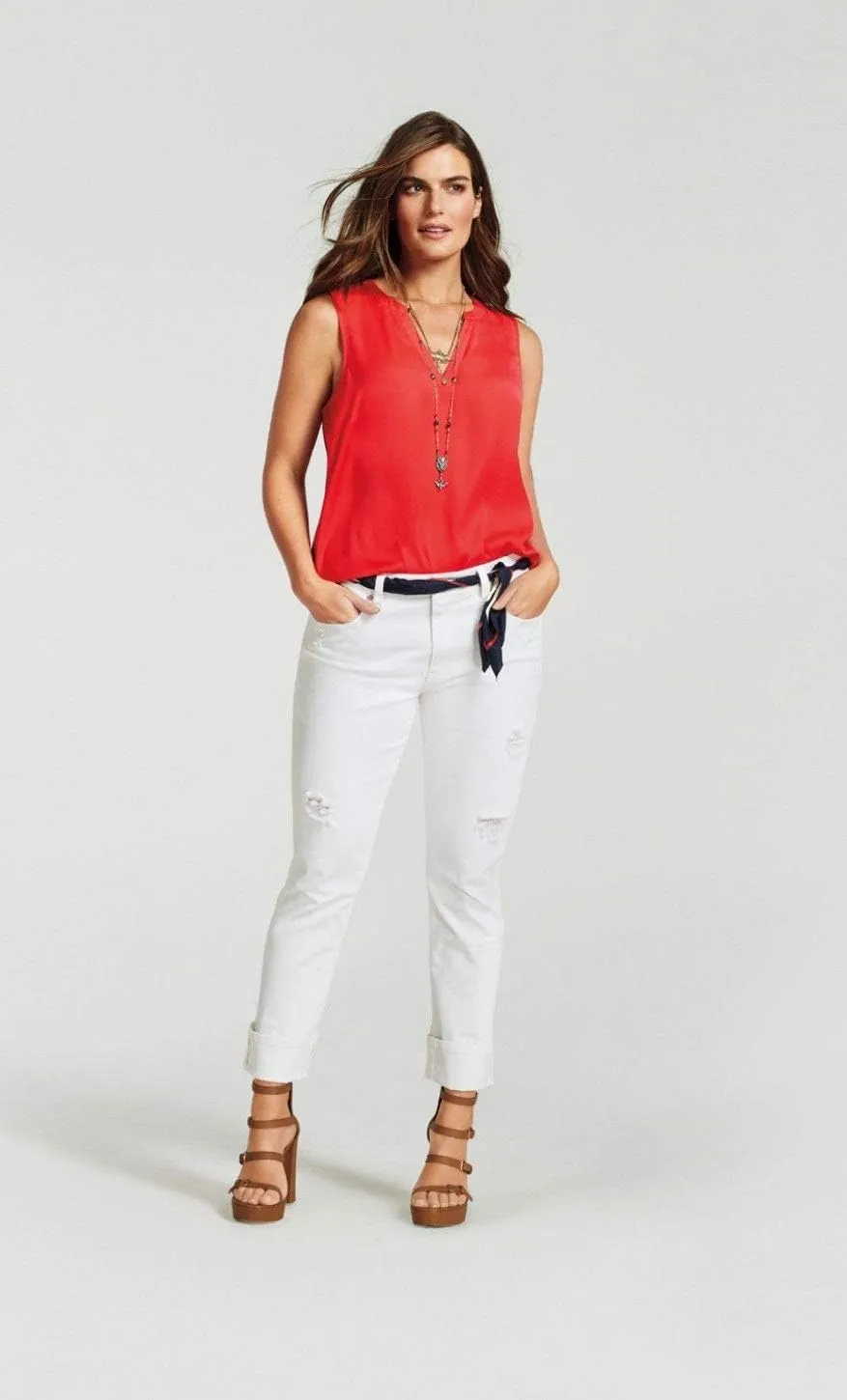 cabi Rose Hibiscus Red Sleeveless Silky Tank
