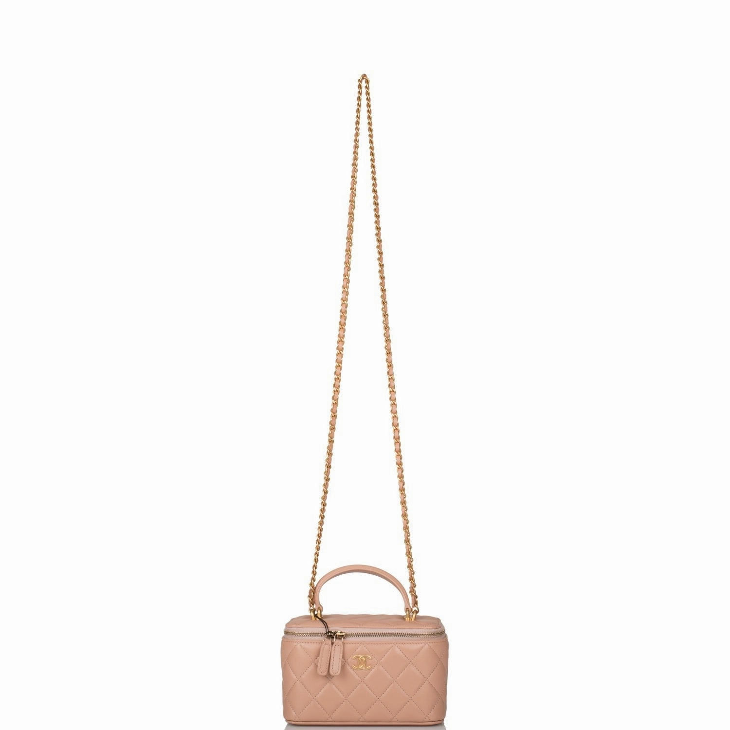 Chanel Beige Quilted Lambskin Small Top Handle Vanity Bag Antique Gold Hardware