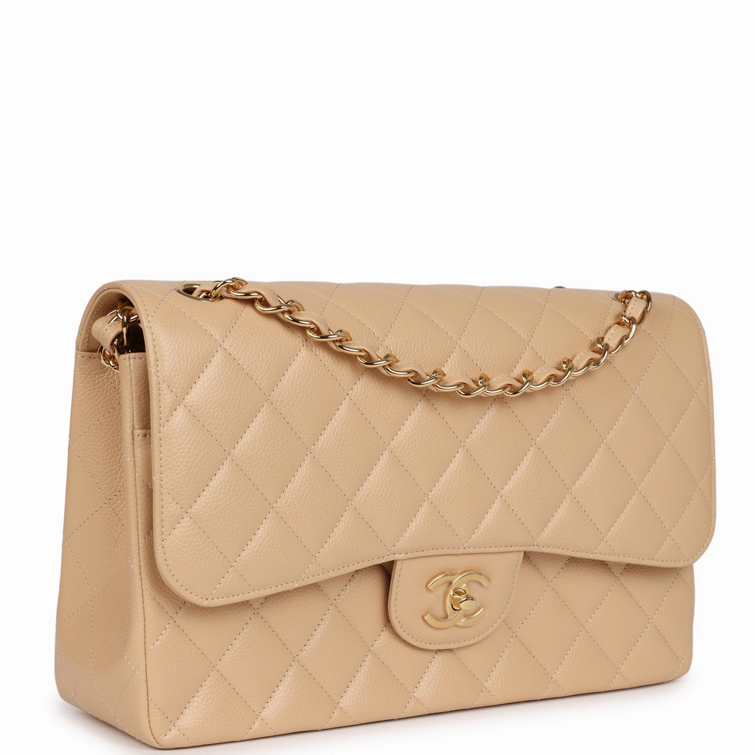 Chanel Jumbo Classic Double Flap Bag Beige Caviar Gold Hardware